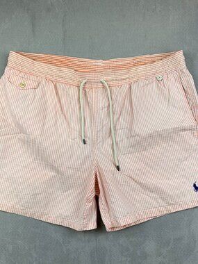 Ralph Lauren Polo Mens Traveler Classic Swim Trunk 2XL Pink Striped Shorts Lined